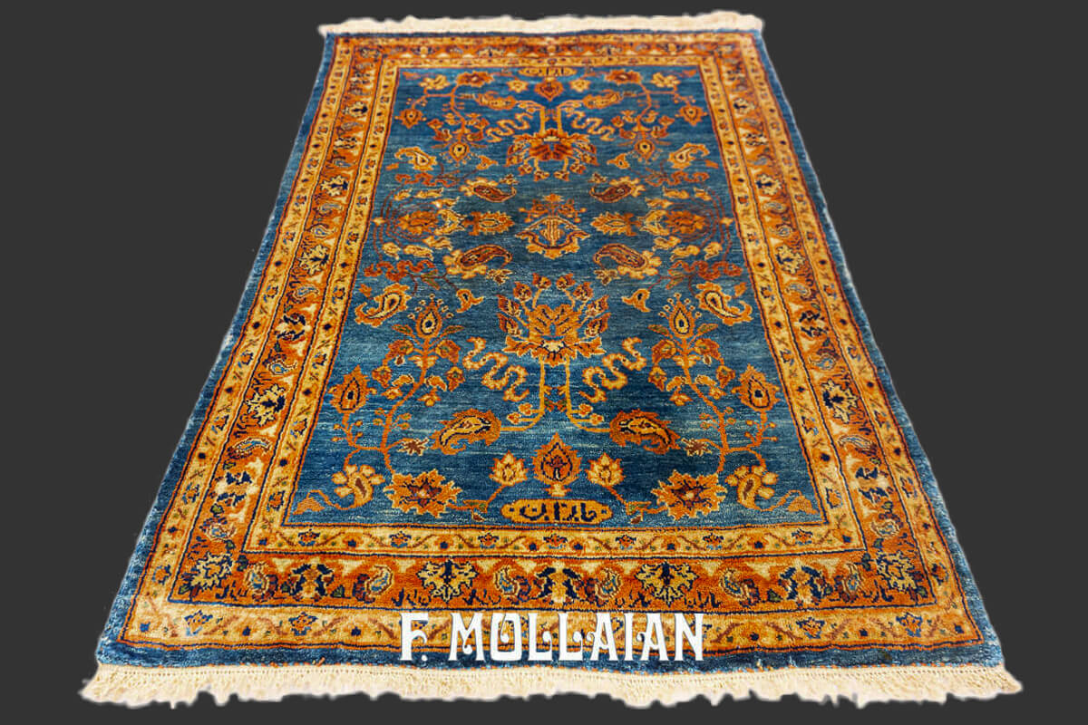 Tapis Persan Kashan Soie Couleur Bleu Céleste n°:270028